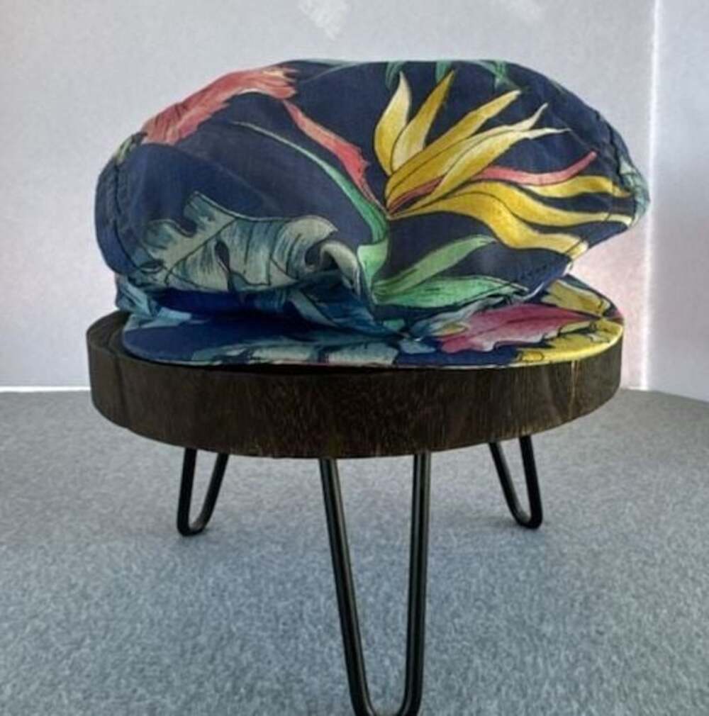 Dark Garden 2-Panel Ivy Cap - Black Floral Leaf Print Fitted Flat Cap